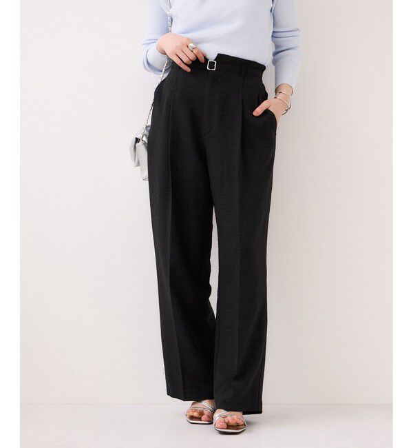 VIS「【WEB限定】美easyリネンライクベルテッドストレートパンツ/イージーケア・接触冷感」|チノ|ブラック(01)