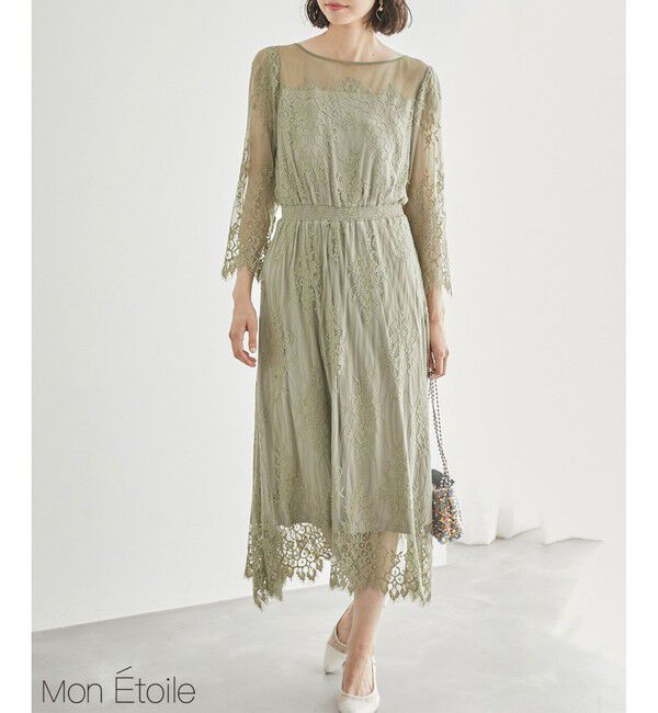 Rope&rsquo;Picnic「【Mon E&rsquo;toile/モンエトワール】【結婚式にも】レースDRESS」|ドレス|ライトグリーン