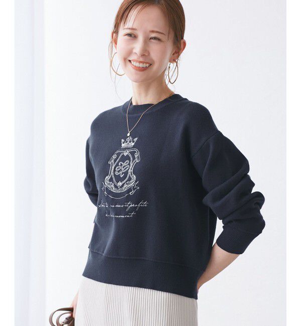 Rope&rsquo;Picnic「スウェットライク刺繍ニットプルオーバー/リンクコーデ」|ニット・セーター|