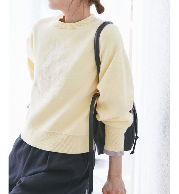 Rope&rsquo;Picnic「スウェットライク刺繍ニットプルオーバー/リンクコーデ」|ニット・セーター|イエロー(80)