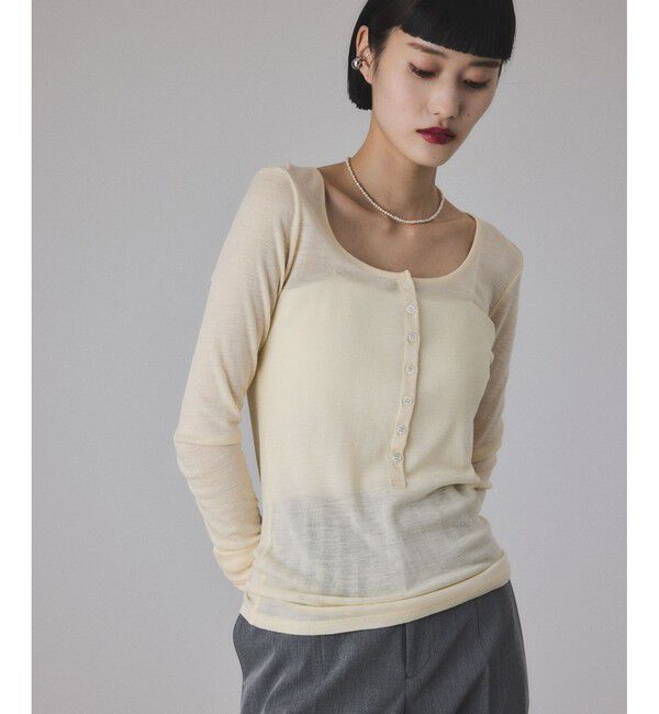 ADAM ET ROPE'「ヘンリーネックカットオフウールプルオーバー」|Tシャツ・カットソー|