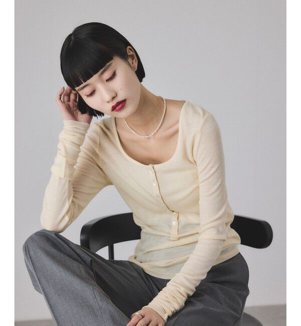 ADAM ET ROPE'「ヘンリーネックカットオフウールプルオーバー」|Tシャツ・カットソー|