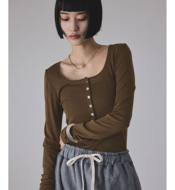 ADAM ET ROPE'「ヘンリーネックカットオフウールプルオーバー」|Tシャツ・カットソー|ブラウン系(23)