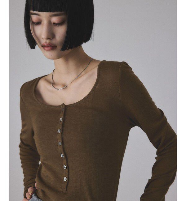 ADAM ET ROPE'「ヘンリーネックカットオフウールプルオーバー」|Tシャツ・カットソー|