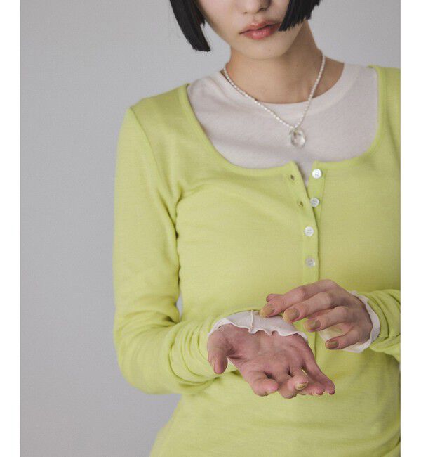 ADAM ET ROPE'「ヘンリーネックカットオフウールプルオーバー」|Tシャツ・カットソー|グリーンサブ(35)