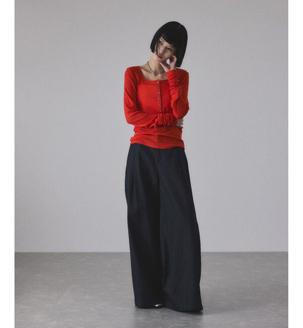 ADAM ET ROPE'「ヘンリーネックカットオフウールプルオーバー」|Tシャツ・カットソー|