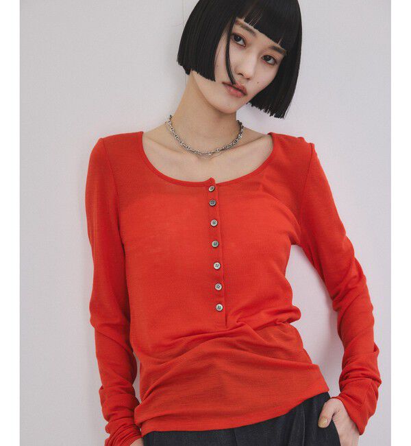 ADAM ET ROPE'「ヘンリーネックカットオフウールプルオーバー」|Tシャツ・カットソー|