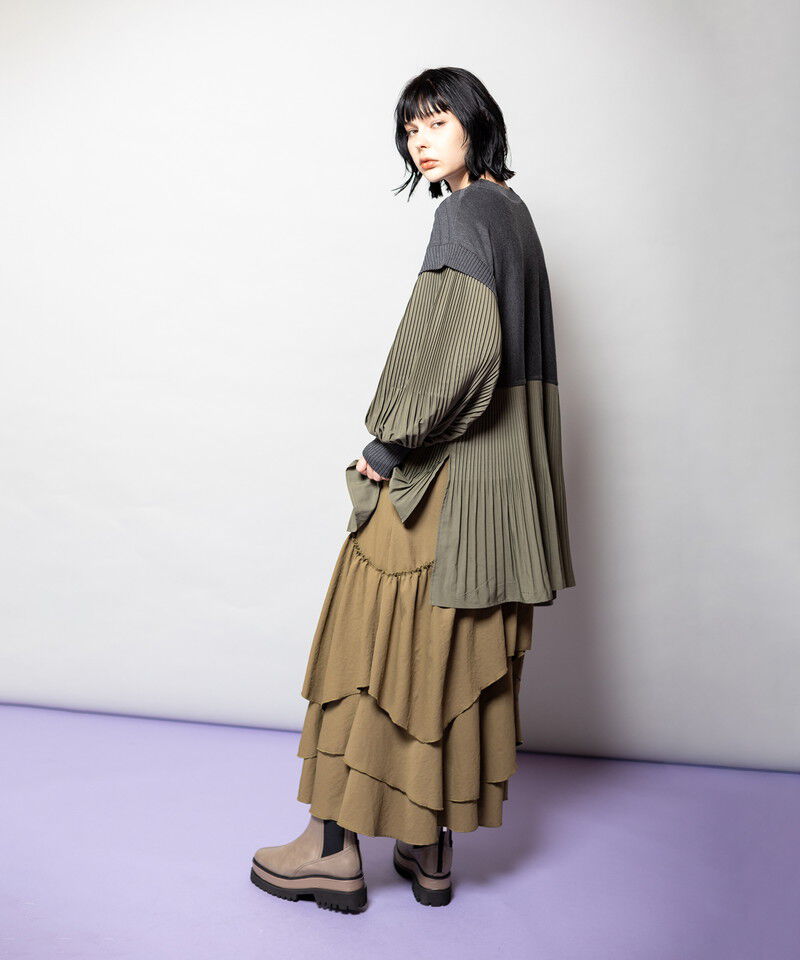  「プリーツ切替ニットプルオーバー」|ニット・セーター|