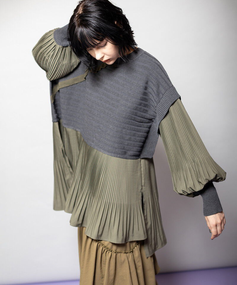  「プリーツ切替ニットプルオーバー」|ニット・セーター|