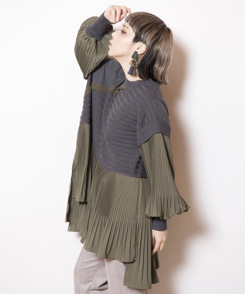  「プリーツ切替ニットプルオーバー」|ニット・セーター|