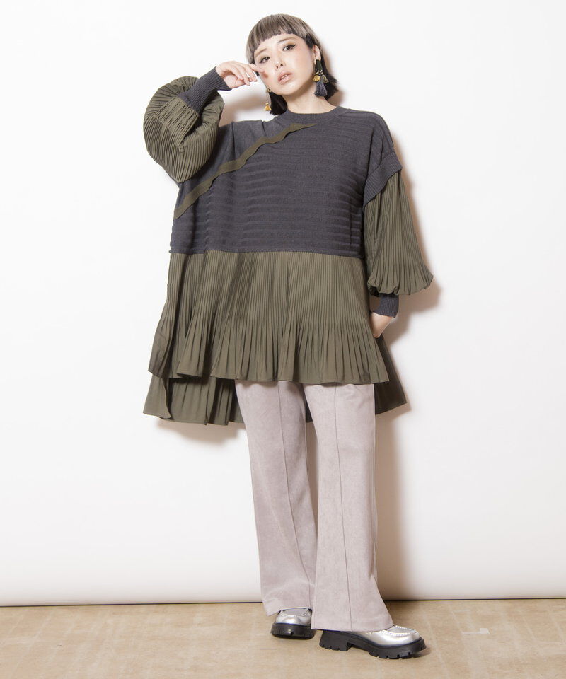  「プリーツ切替ニットプルオーバー」|ニット・セーター|