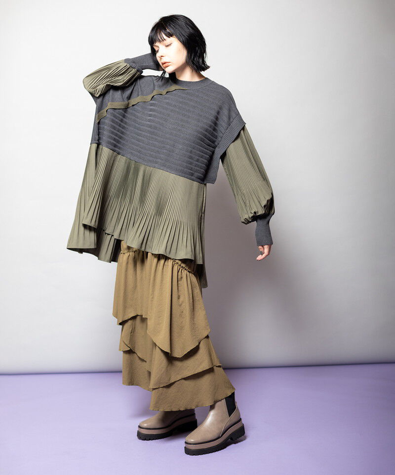  「プリーツ切替ニットプルオーバー」|ニット・セーター|