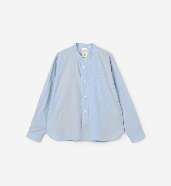  「DANTON | コットンポプリン 長袖バンドカラーシャツ STRIPE WOMEN」|シャツ・ブラウス|BLUE系1