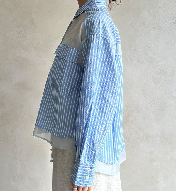 「【WEB限定】ストライプシアー切替シャツ」|シャツ・ブラウス|
