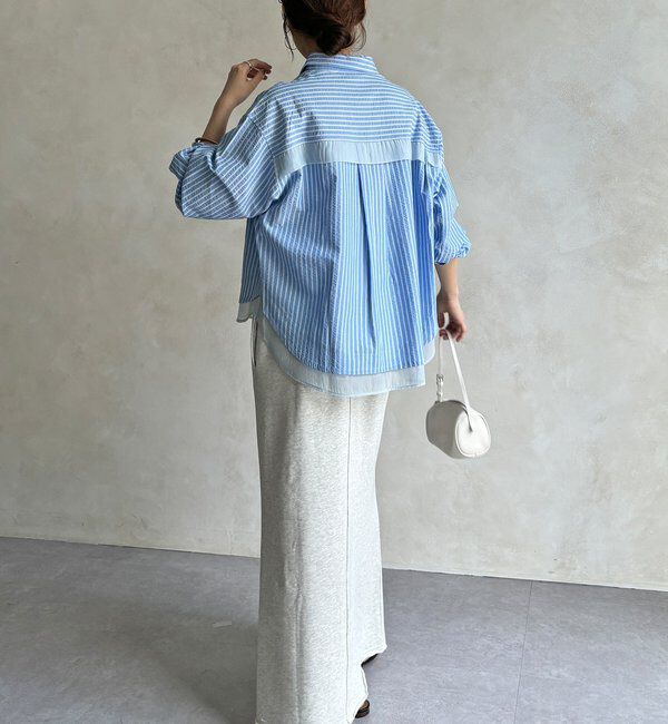 「【WEB限定】ストライプシアー切替シャツ」|シャツ・ブラウス|