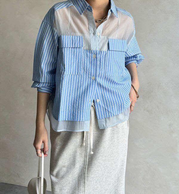  「【WEB限定】ストライプシアー切替シャツ」|シャツ・ブラウス|