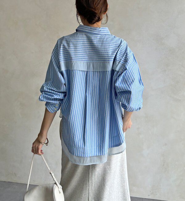 「【WEB限定】ストライプシアー切替シャツ」|シャツ・ブラウス|