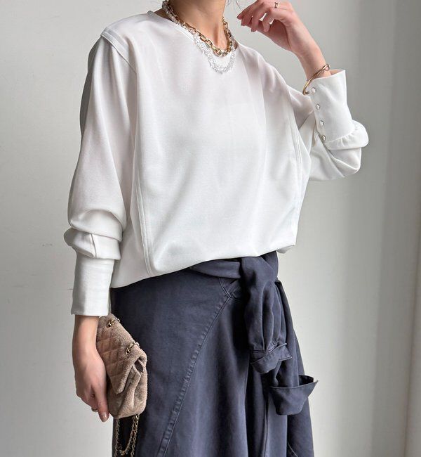  「【WEB限定】カットジョーゼットオーガンジー切替ブラウス」|シャツ・ブラウス|オフホワイト