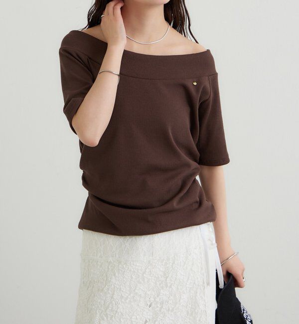  「プレート付きワイドネックT」|Tシャツ・カットソー|