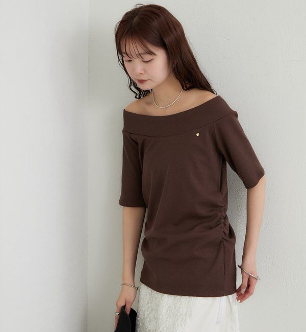  「プレート付きワイドネックT」|Tシャツ・カットソー|