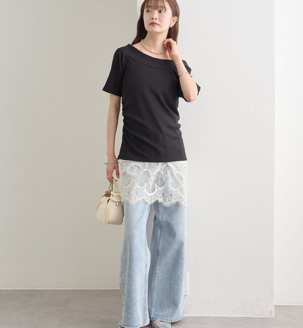  「プレート付きワイドネックT」|Tシャツ・カットソー|