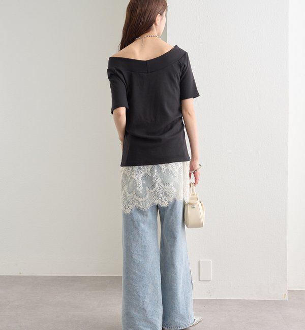  「プレート付きワイドネックT」|Tシャツ・カットソー|