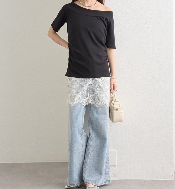  「プレート付きワイドネックT」|Tシャツ・カットソー|