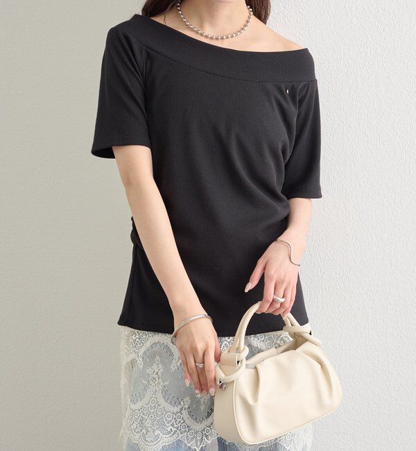  「プレート付きワイドネックT」|Tシャツ・カットソー|