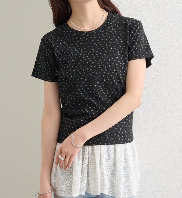  「クルーチビフラワーTシャツ」|Tシャツ・カットソー|ブラック