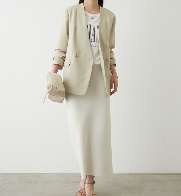  「麻調合繊ノーカラージャケット」|テーラードジャケット|