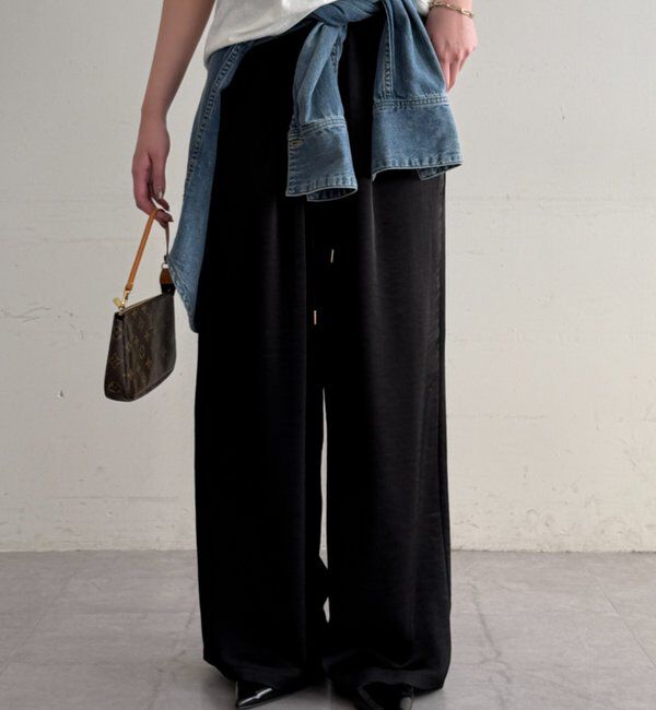  「サテンワイドイージーパンツ」|チノ|ブラック