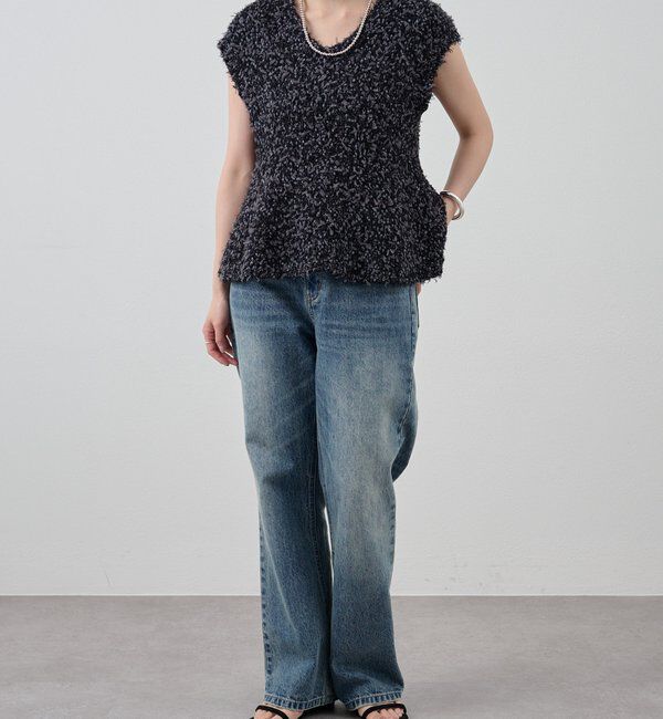  「ポンポンループ編みニット」|パーカー|