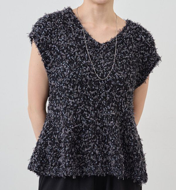  「ポンポンループ編みニット」|パーカー|