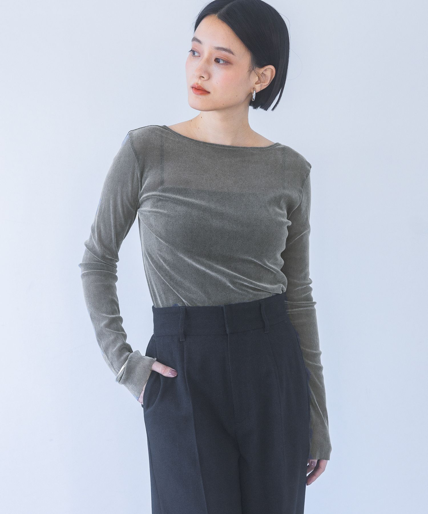 A part by 「新色追加【前後2WAY】シアーベロアカットソー_長袖」|Tシャツ・カットソー|グレー