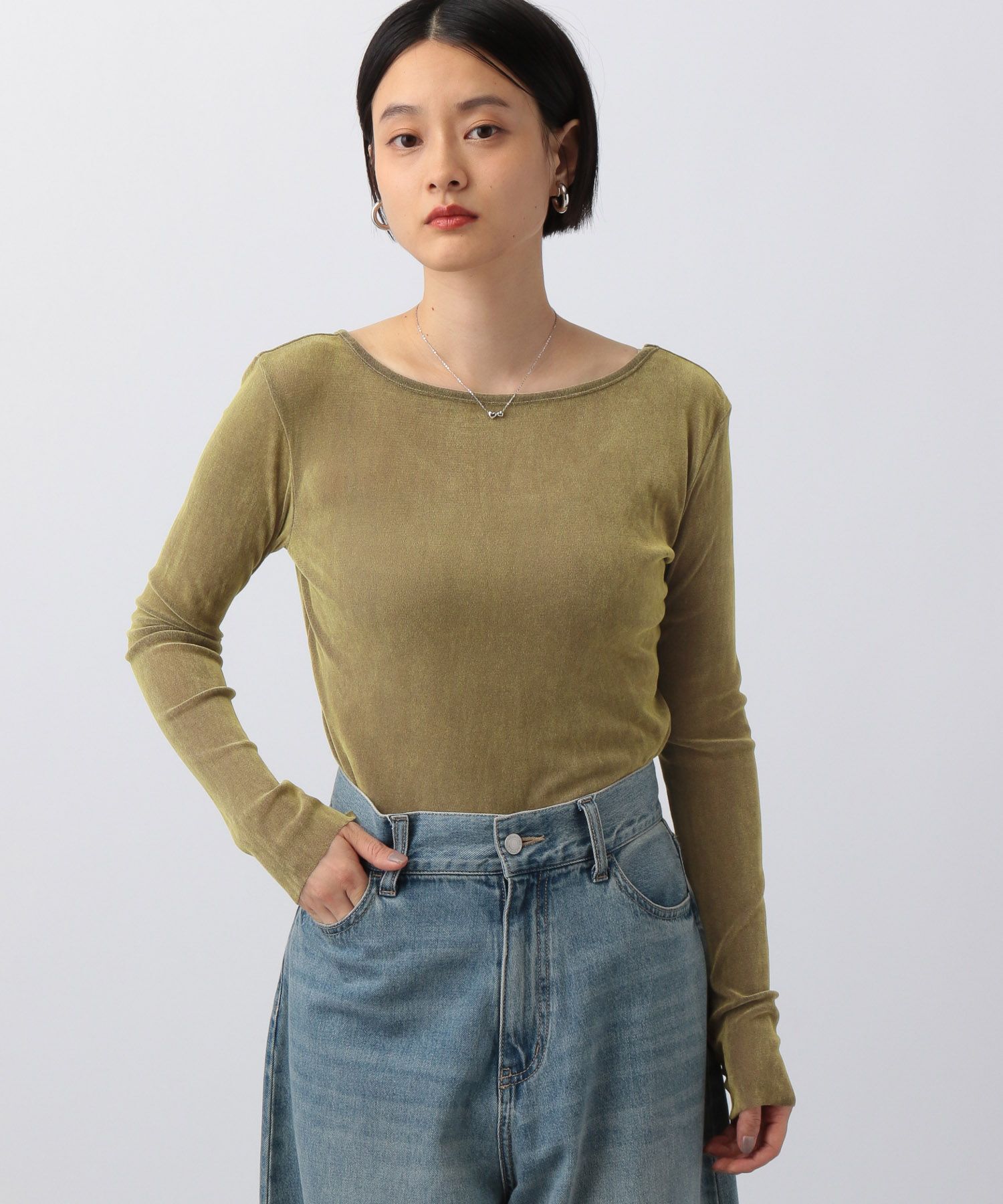 A part by 「新色追加【前後2WAY】シアーベロアカットソー_長袖」|Tシャツ・カットソー|カーキ