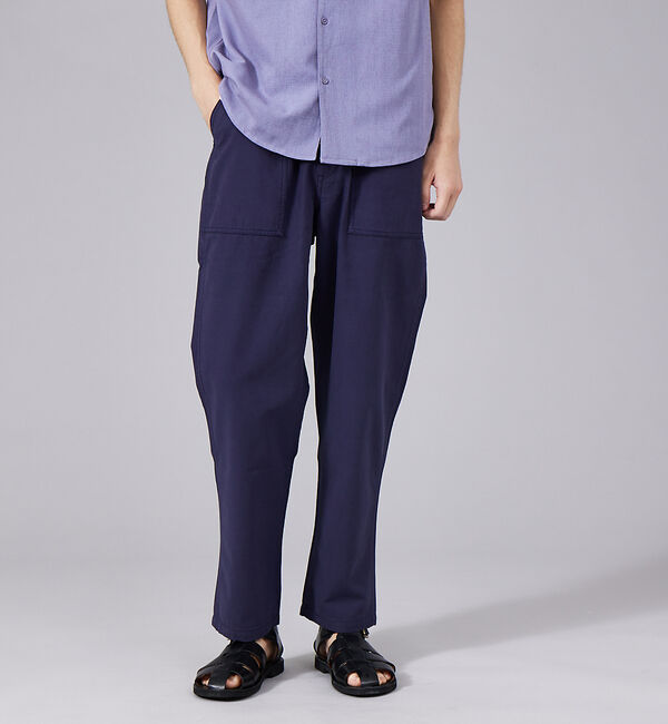 ABAHOUSE「コットン ワイド テーパード ベイカー パンツ」|カーゴ|ネイビー