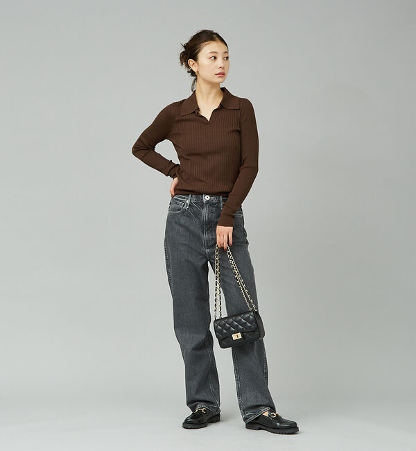 Rouge vif「シルク混ワイドリブポロニット」|ニット・セーター|