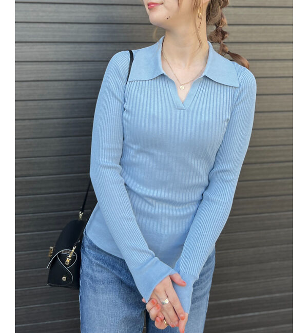 Rouge vif「シルク混ワイドリブポロニット」|ニット・セーター|