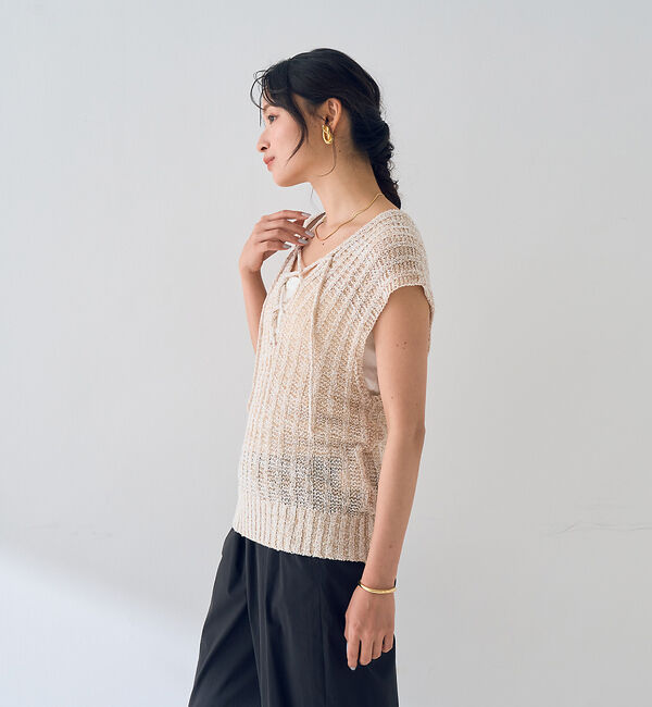 Rouge vif「麻混ニットレースアップベスト」|ニット・セーター|