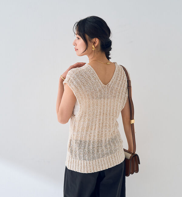 Rouge vif「麻混ニットレースアップベスト」|ニット・セーター|
