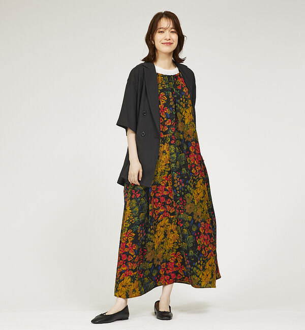 abahouse mavie「【大人のいちまんワンピ】プリント＆ベロアキャミワンピ」|ワンピース|ブラック系その他1