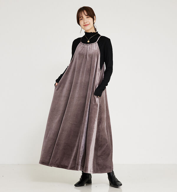 abahouse mavie「【大人のいちまんワンピ】プリント＆ベロアキャミワンピ」|ワンピース|