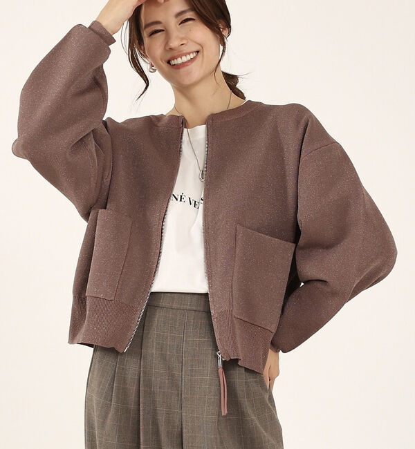 abahouse mavie「ラメプレーティングブルゾン」|ブルゾン・スタジャン|スモークピンク