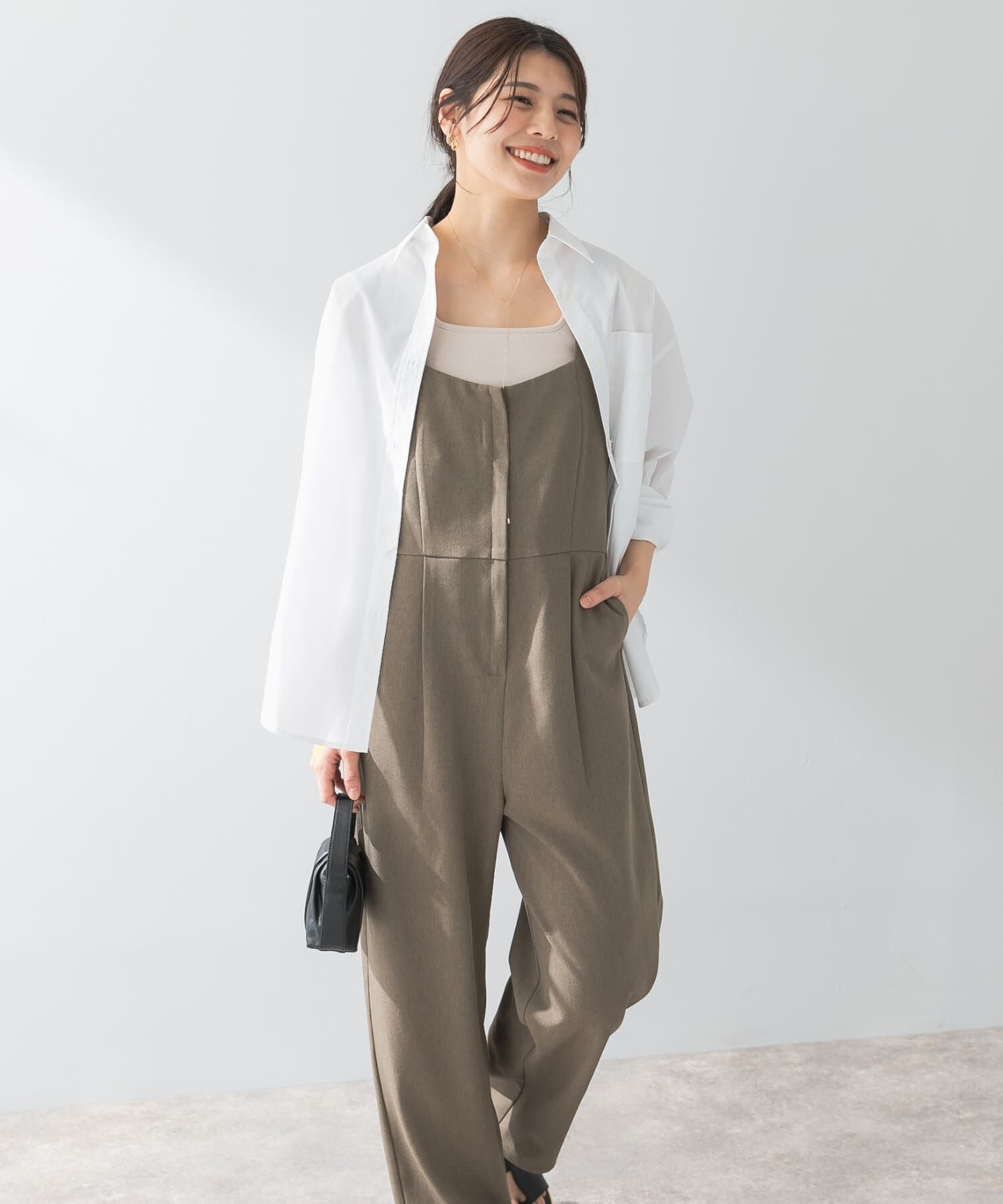 URBAN RESEARCH ROSSO「F by ROSSO　イージーケアワイドストレートオールインワン」|スカート|ブラウン