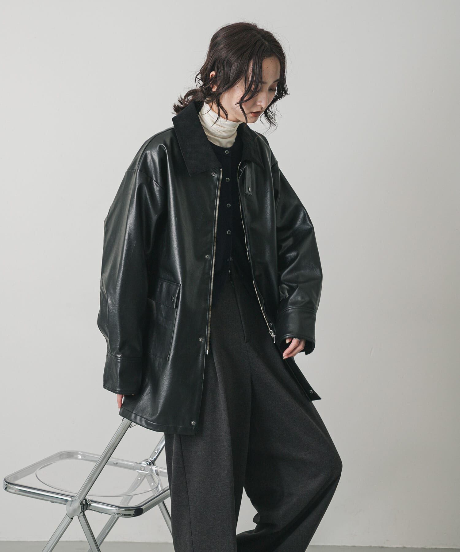 SENSE OF PLACE by URBAN RESEARCH「FLハンティングジャケット」|ノーカラーコート|ブラック