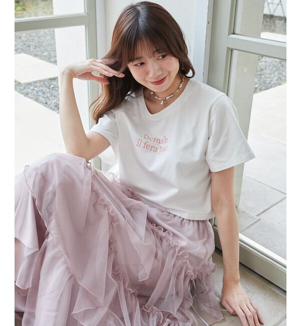  「パール付きクロップドロゴTシャツ」|Tシャツ・カットソー|オフ