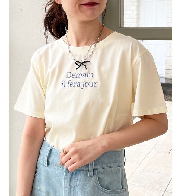  「パール付きクロップドロゴTシャツ」|Tシャツ・カットソー|