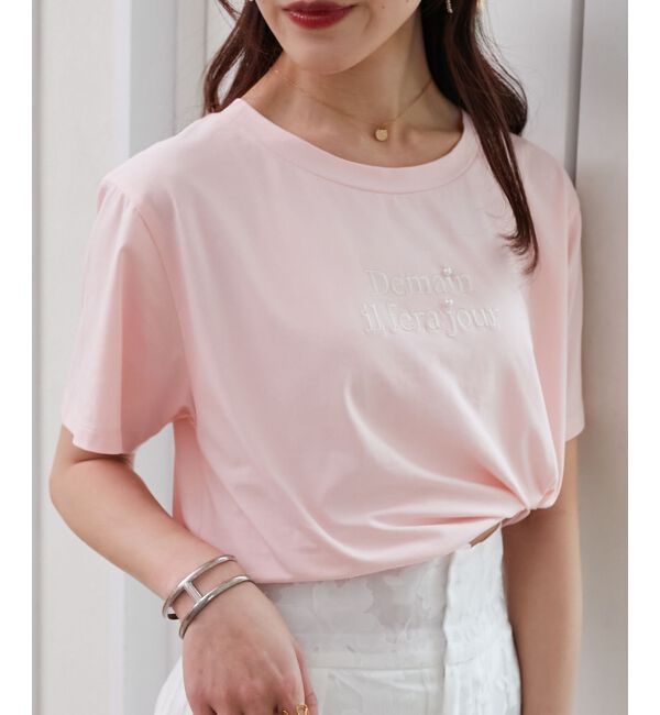  「パール付きクロップドロゴTシャツ」|Tシャツ・カットソー|