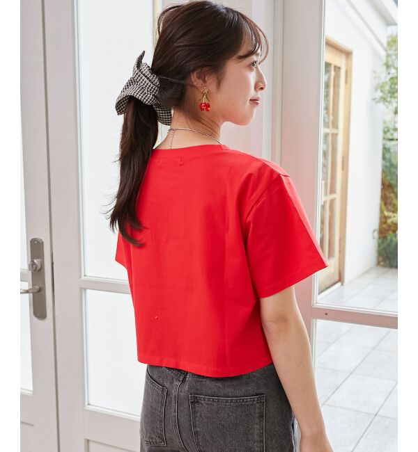  「パール付きクロップドロゴTシャツ」|Tシャツ・カットソー|