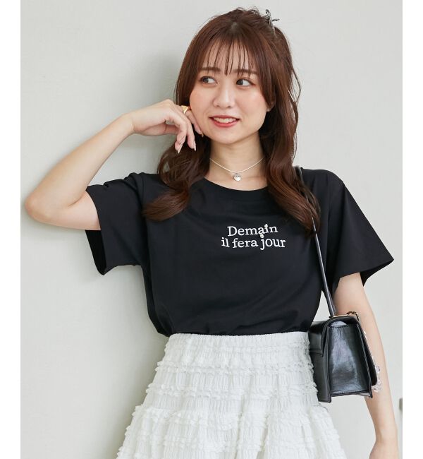  「パール付きクロップドロゴTシャツ」|Tシャツ・カットソー|